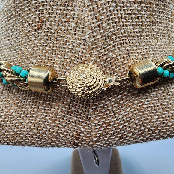 1972 Avon Rope Twist Necklace Gold Tone Chain Turquoise Beads Vintage Box Clasp - Picture 3 of 7